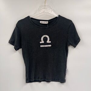 Free People The Laundry Room Libra Stitch - Baby Tee - Black Snow‎ size L NWT